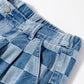 Dusk Blue Plus Size Checkered Seamed High Waist Wide Leg Jeans