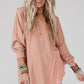 Coral Pink Splicing Raw Hem High Low Oversized Blouse