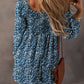 Blue Floral Print Sweetheart Neck Shirred Back Mini Dress