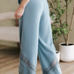 Dusk Blue Lace Crochet Patched Lace-up High Waist Wide Leg Pants