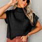 Black Patch Pocket Ribbed Knit Short Sleeve Sweater