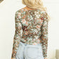 Floral Print Mesh Fitted Long Sleeve Top
