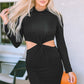 Black Ribbed Twist Cutout Long Sleeve Dress