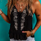Black Floral Embroidery Ruffled Spaghetti Straps Tank Top