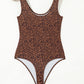 Brown Leopard Printed Sleeveless Scoop Neck Bodysuit