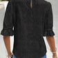 White Flower Eyelet Jacquard Keyhole Flounce Sleeve Top