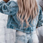 Sky Blue Rivet Studded Pocketed Denim Jacket