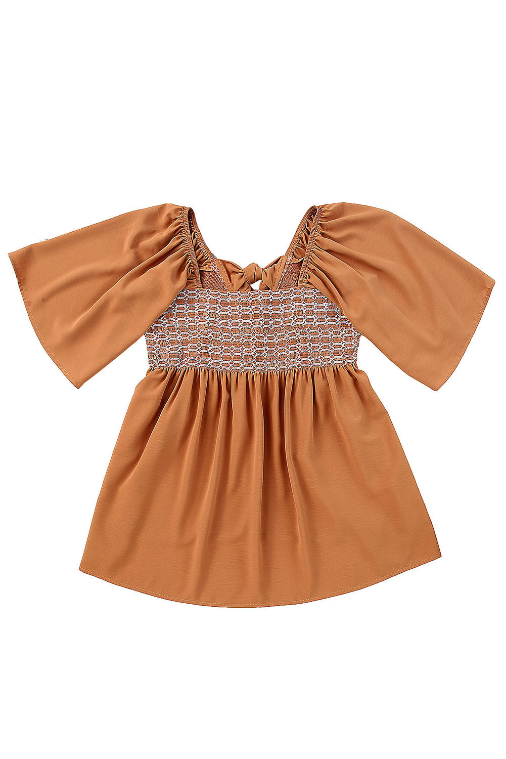 Dusty Tan Square Neck Wide Sleeves Flowy Top