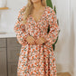 Beige Floral Bubble Sleeve Babydoll Dress