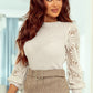 Beige Sunflower Mesh Bubble Sleeve Waffle Knit Top