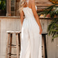 Beige Spaghetti Straps Pleated High Waist Wide Leg Jumpsuit