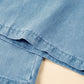 Sky Blue Drawstring High Waist Cargo Pocket Wide Leg Jeans