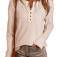 Beige Waffle Knit Textured Henley Top