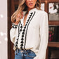 Beige Floral Embroidered Stand Neck Buttoned Shirt