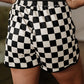 Black Checkered Drawstring Elastic Waist Casual Shorts