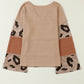 Leopard Colorblock Patchwork V-Neck Loose Sleeve Knit Top