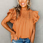 Sunset Orange Smocked Ruffle Sleeve Blouse