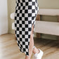 Checkered Side Slit Midi Skirt Chessa