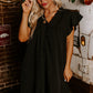 Black Ruffle Sleeve V Neck Frilled Shift Dress