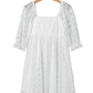 White Floral Lace Puff Sleeve Empire Waist Mini Dress