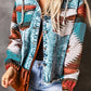 Rustic Aztec Print Frayed Hem Denim Jacket