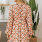 Beige Floral Bubble Sleeve Babydoll Dress