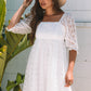 White Floral Lace Puff Sleeve Empire Waist Mini Dress