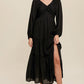 Black V Neck Bowknot Cutout Frill Tiered Maxi Dress