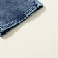 Navy Blue Light Wash Frayed Slim Fit High Waist Jeans