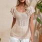 Beige Pointelle Knit Flutter Sleeve Sweater