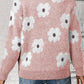 Pink Floral Pattern Half Zip Drop Shoulder Sweater