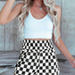 Black Checkered Print High Waist Casual Shorts