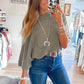 Gray Boatneck Batwing Sleeve Cording Blouse