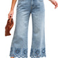 Dusk Blue Embroidered Cropped Wide Leg High Waist Jeans