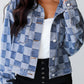 Black Checkered Patchwork Button up Denim Jacket