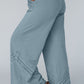 Dusk Blue Lace Crochet Patched Lace-up High Waist Wide Leg Pants