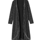 Black Fringed Hem Pocketed Open Cardigan