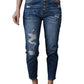 Blue Distressed Button Fly High Waist Skinny Jeans