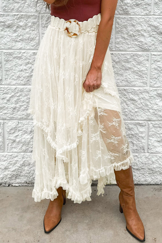 Beige Lace Maxi Skirt
