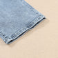 Sky Blue Light Wash Frayed Slim Fit High Waist Jeans