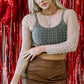 Apricot Pearl and Rhinestone Detail Sheer Mesh Top