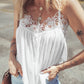 White Lace Splicing Spaghetti Straps Ruffle Flared Tank Top