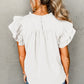 White Smocked Ruffle Sleeve Blouse