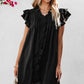 Black Ruffle Sleeve V Neck Frilled Shift Dress