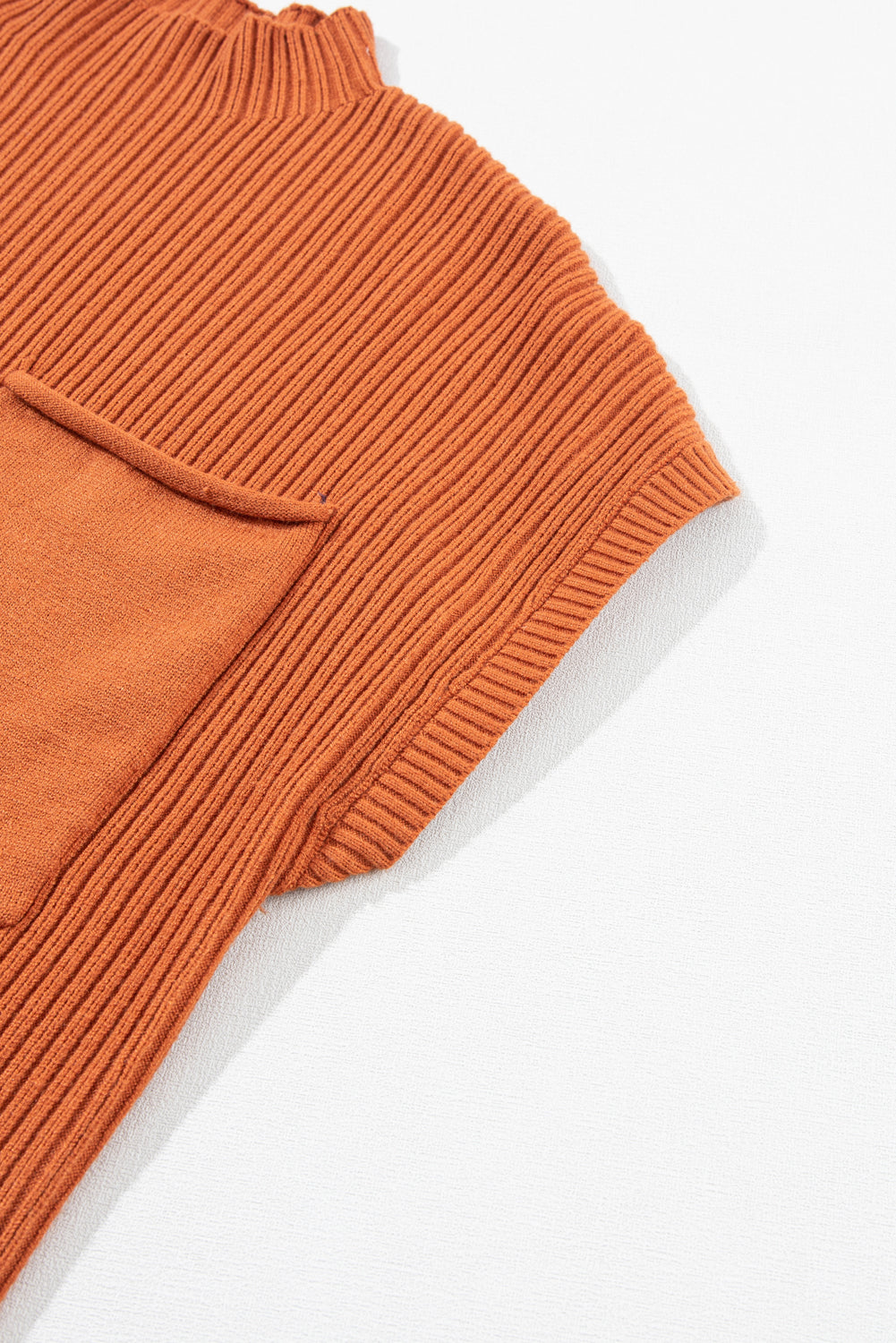 Burnt Orange Patch Pocket Ribbed Knit Short Sleeve Sweater