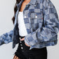 Black Checkered Patchwork Button up Denim Jacket