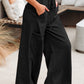 Black Mineral Wash Exposed Seam Drawstring High Waist Wide Leg Cargo Pants