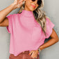 Pink Patch Pocket Ribbed Knit Short Sleeve Sweater