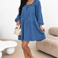 Dusk Blue Square Neck Side Pockets Loose Fit Denim Mini Dress