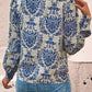 Blue Bohemian Printed Bishop Sleeve Blouse